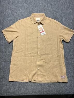Scotch & Soda Men M Short Sleeve Woven Shirt Linen Blend Guayabera Tan New